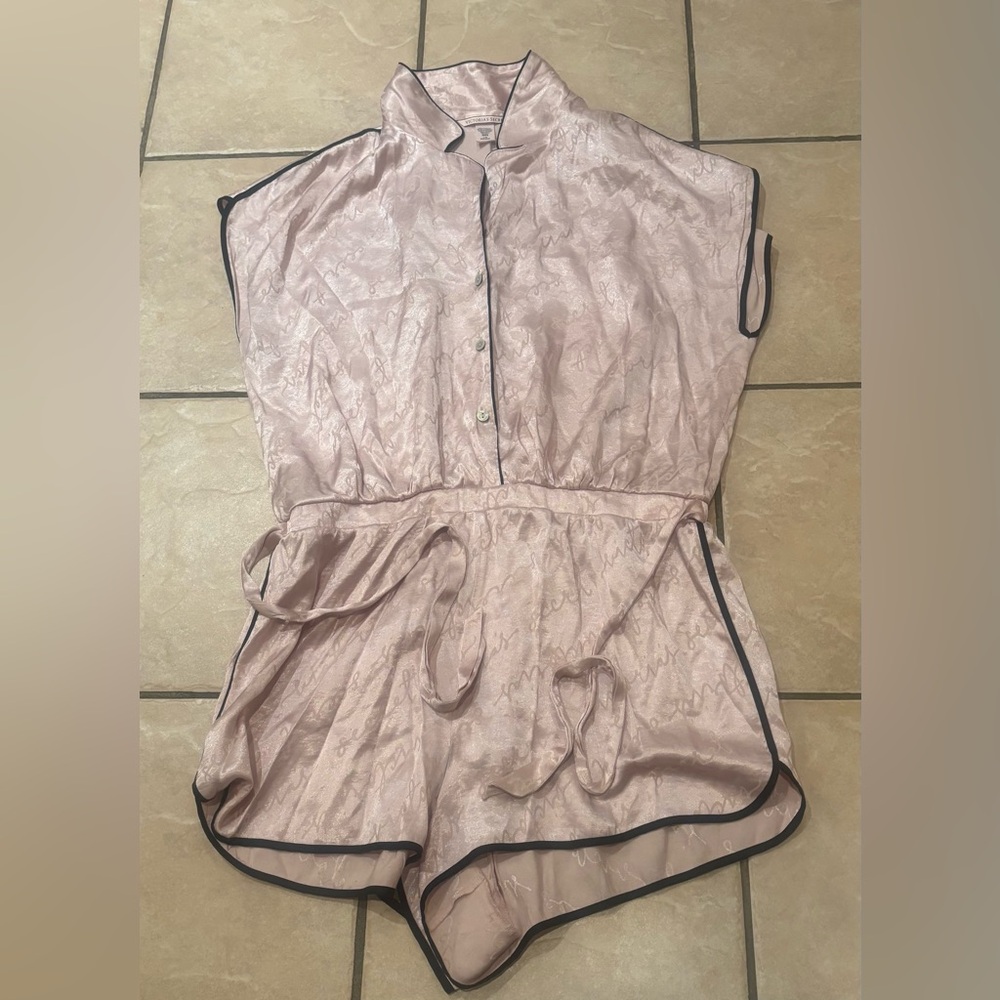 Victoria's Secret Light Pink and Black Satin Pajamas Romper
